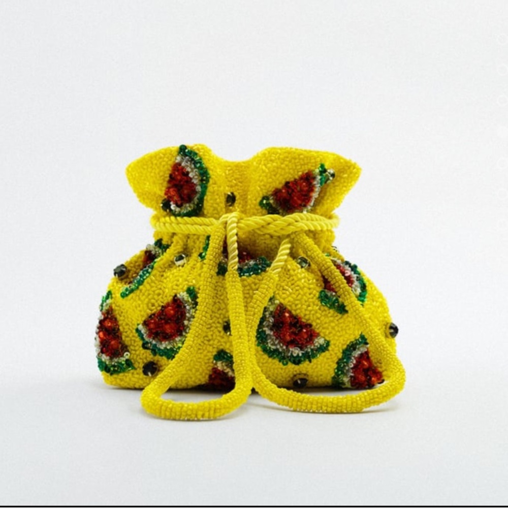 Zara beaded watermelon pattern bucket bag, rope shoulder strap - Picture 5 of 10